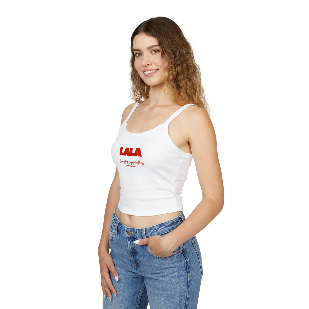 LALA script logo Tank Top | cropped spaghetti strap crop top