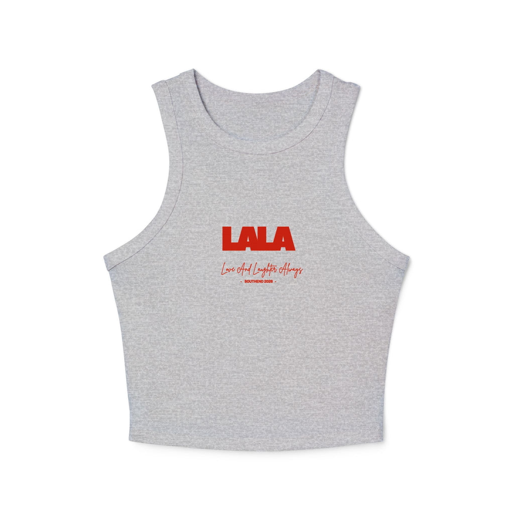 LALA logo script racer tank