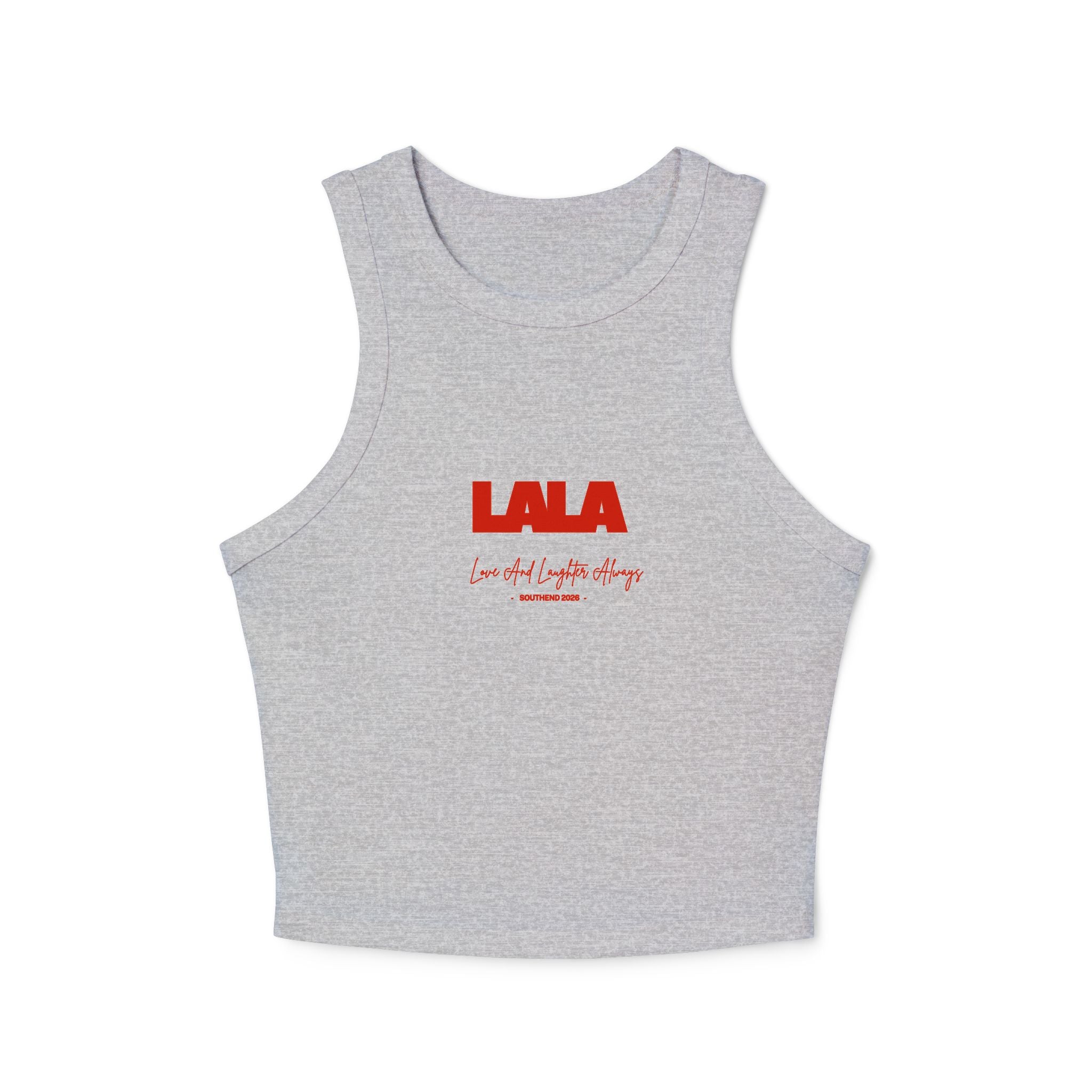 LALA logo script racer tank
