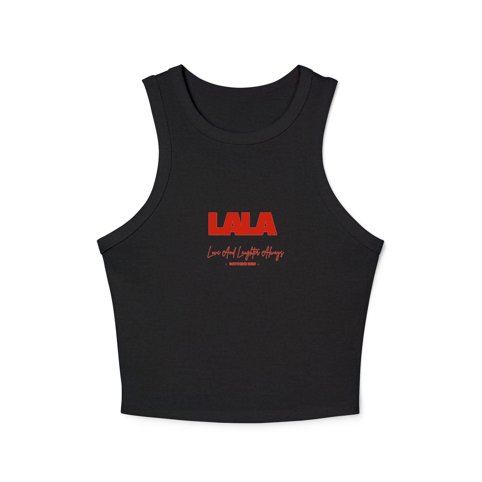 LALA logo script racer tank
