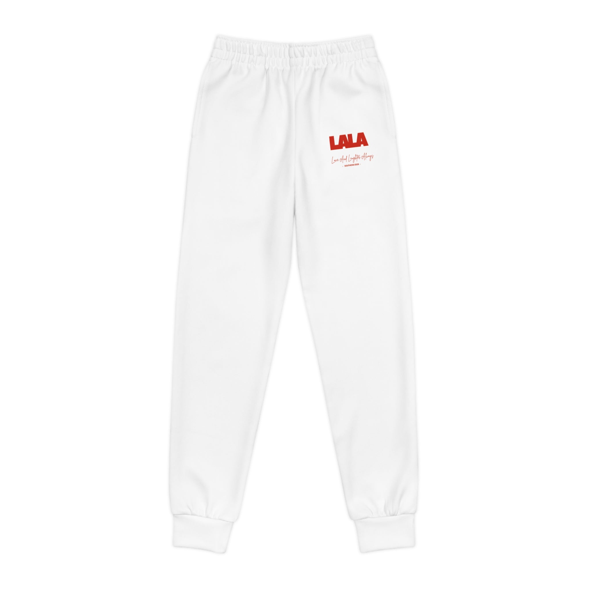 Youth Joggers — 'LALA' Red Logo Kids Sweatpants, Cozy Everyday Activewear
