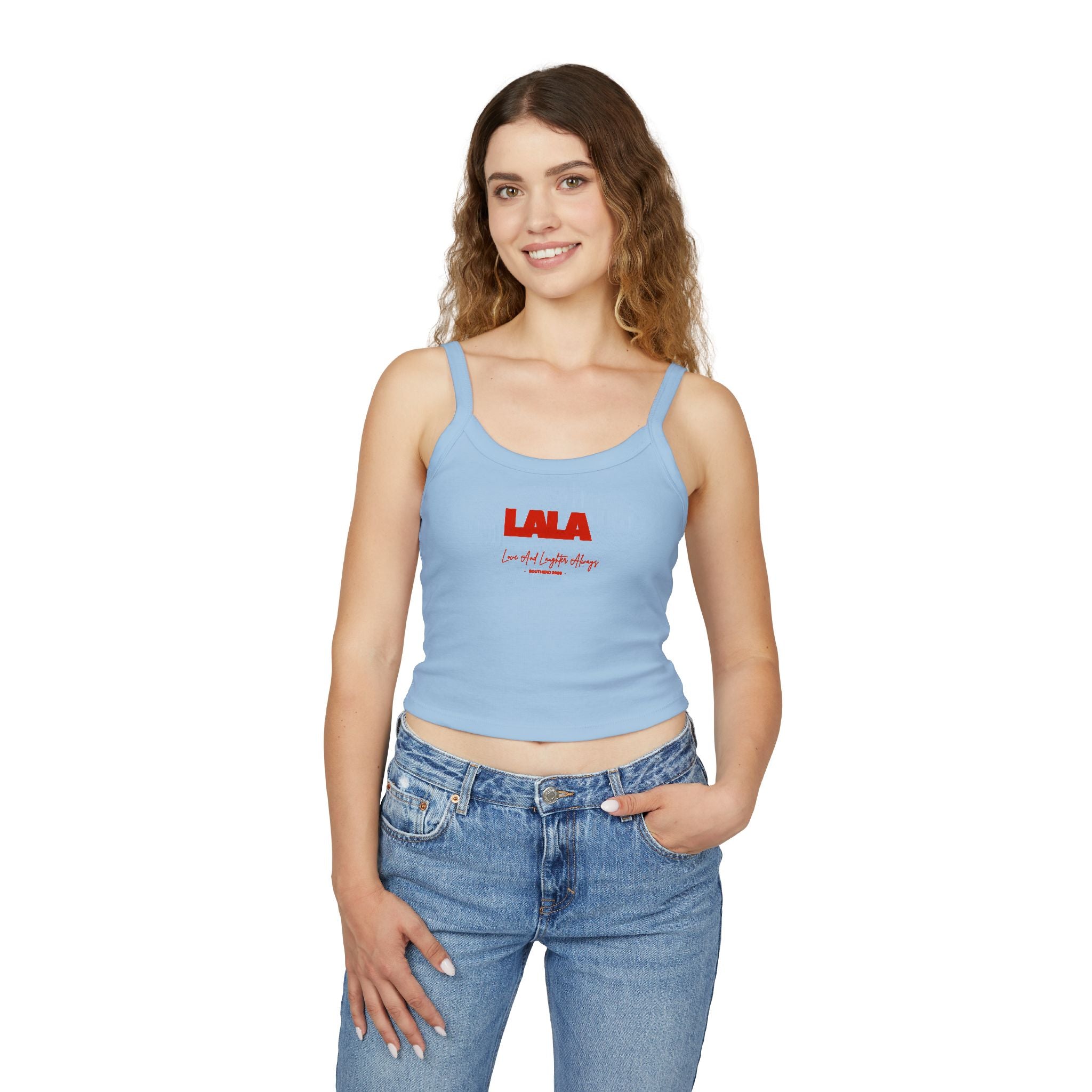 LALA script logo Tank Top | cropped spaghetti strap crop top