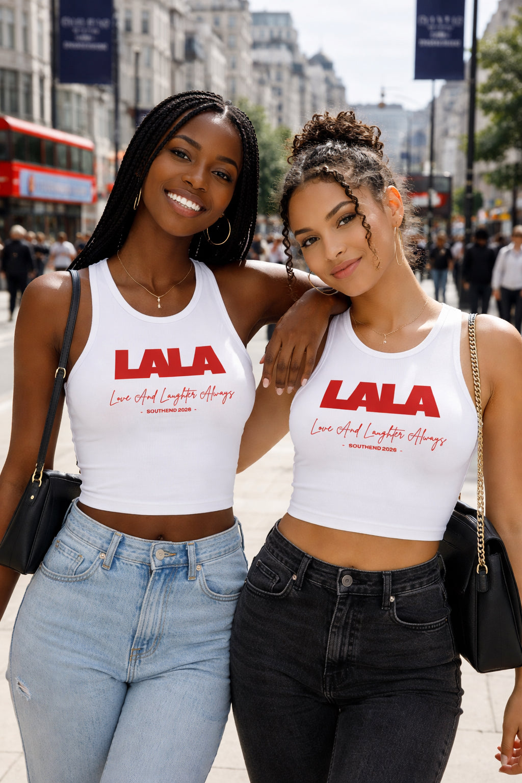 LALA logo script racer tank