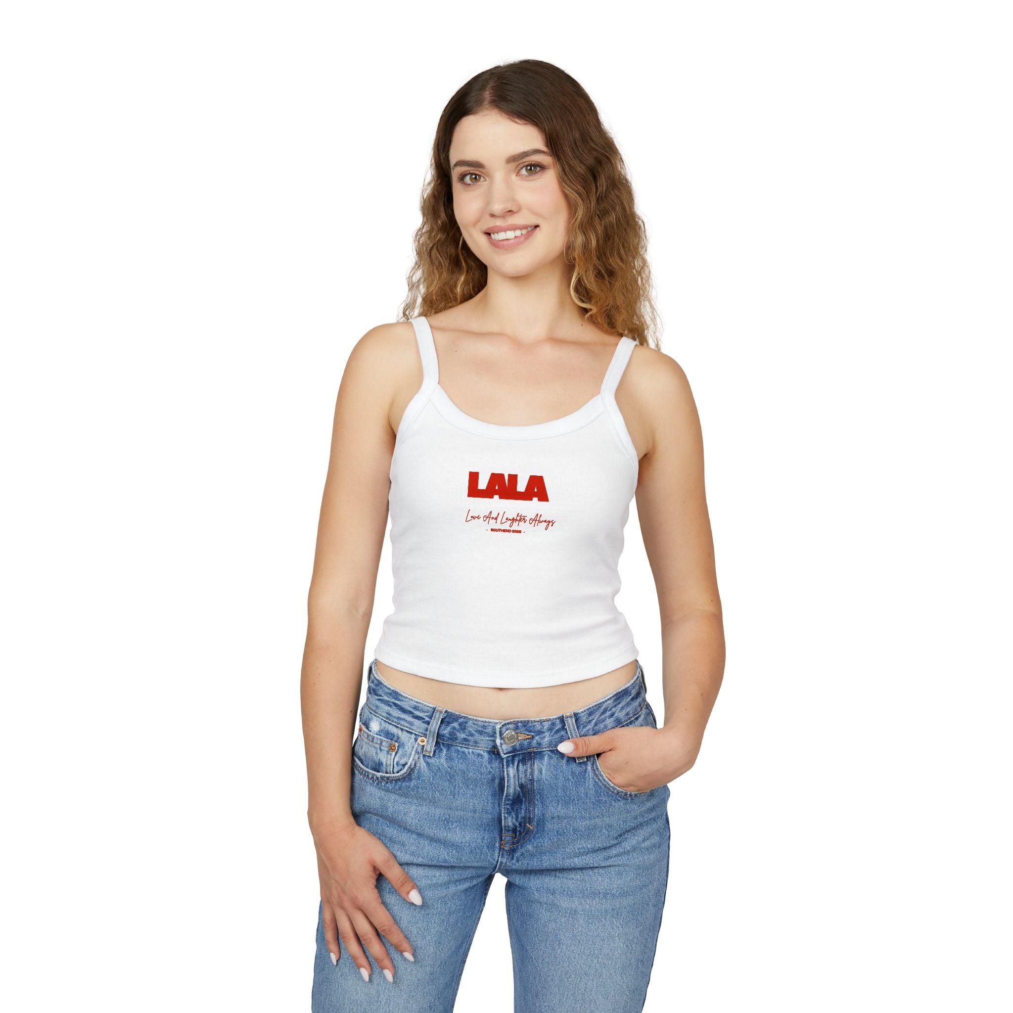 LALA script logo Tank Top | cropped spaghetti strap crop top