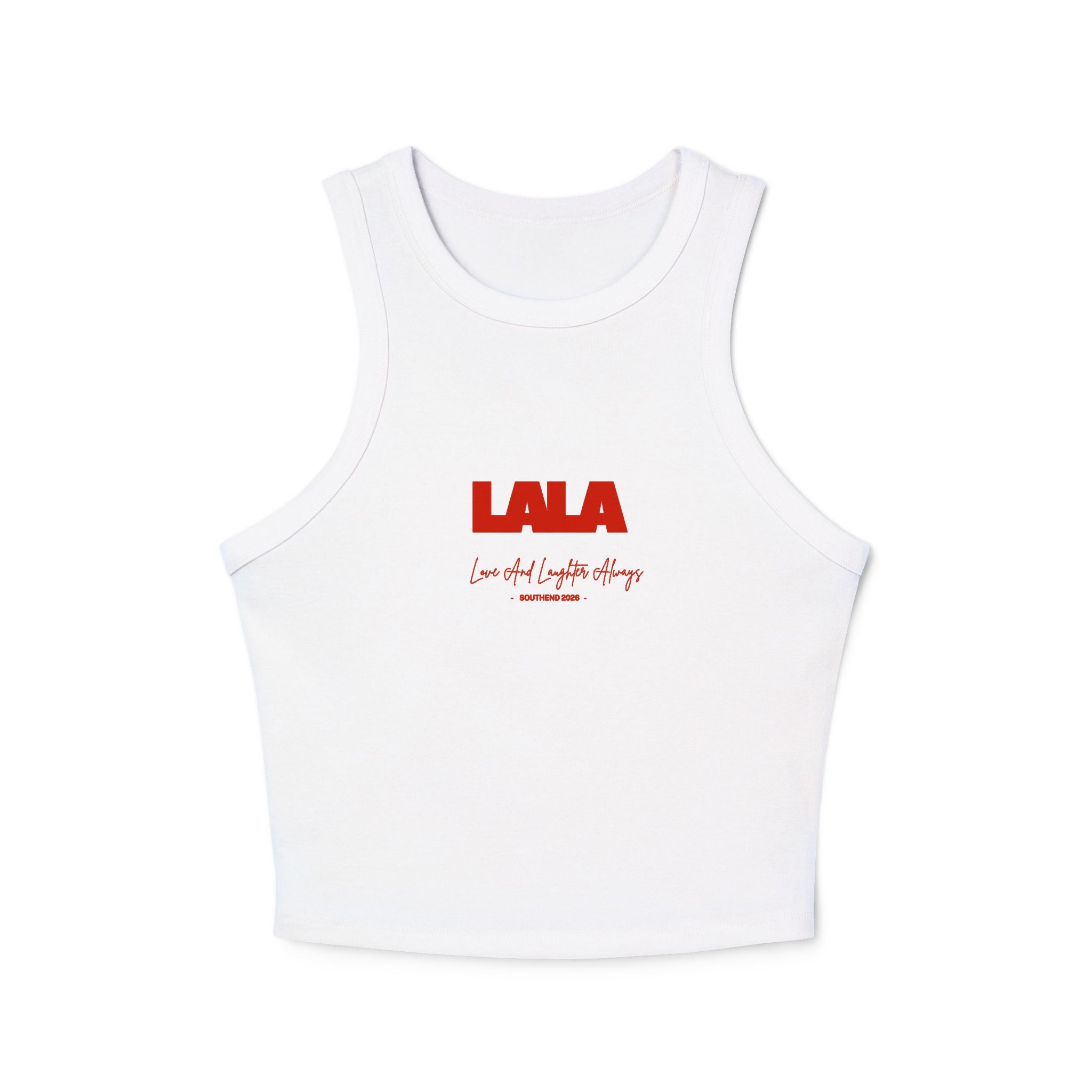LALA logo script racer tank