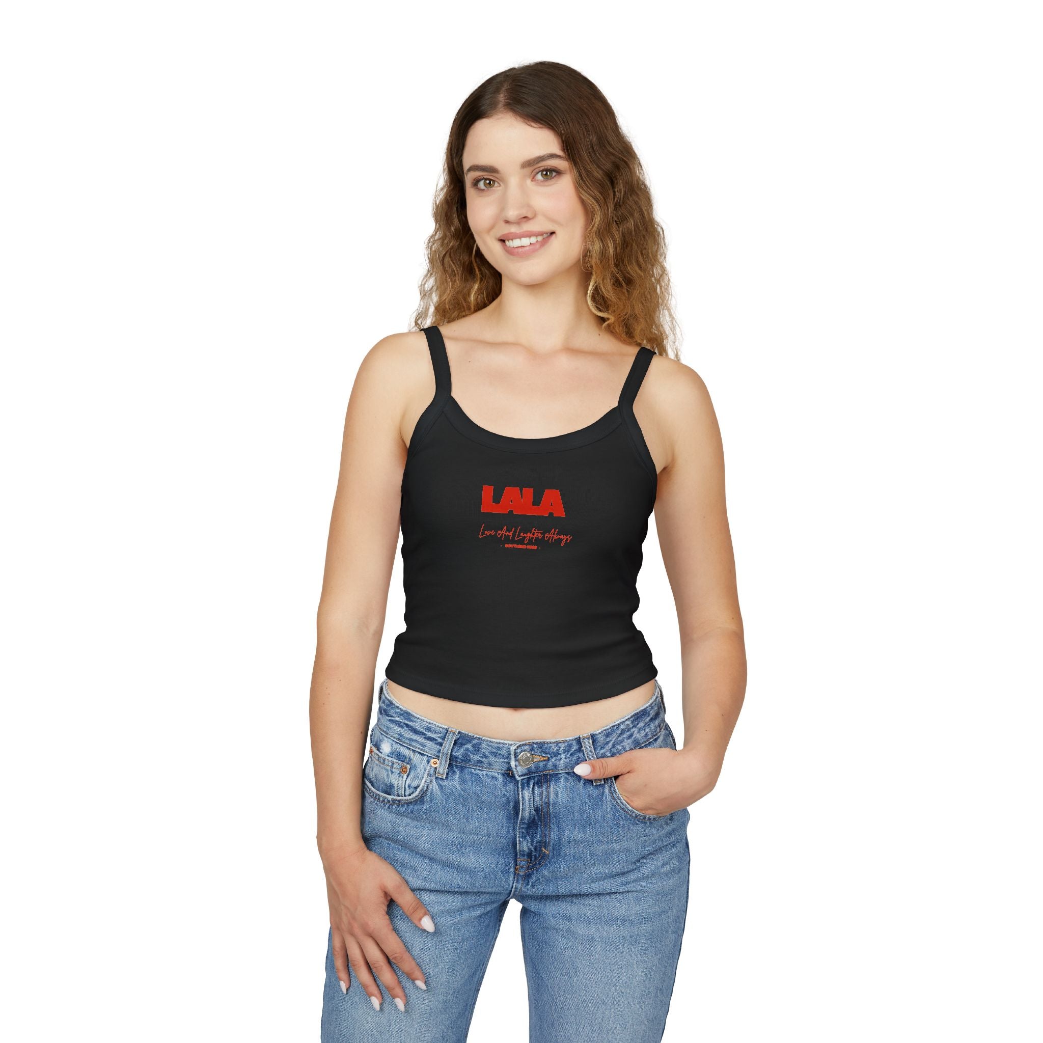 LALA script logo Tank Top | cropped spaghetti strap crop top